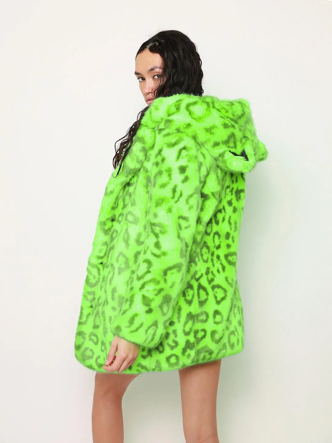 Neon Green Leopard Luxe Classic Faux Fur Coat | Women's