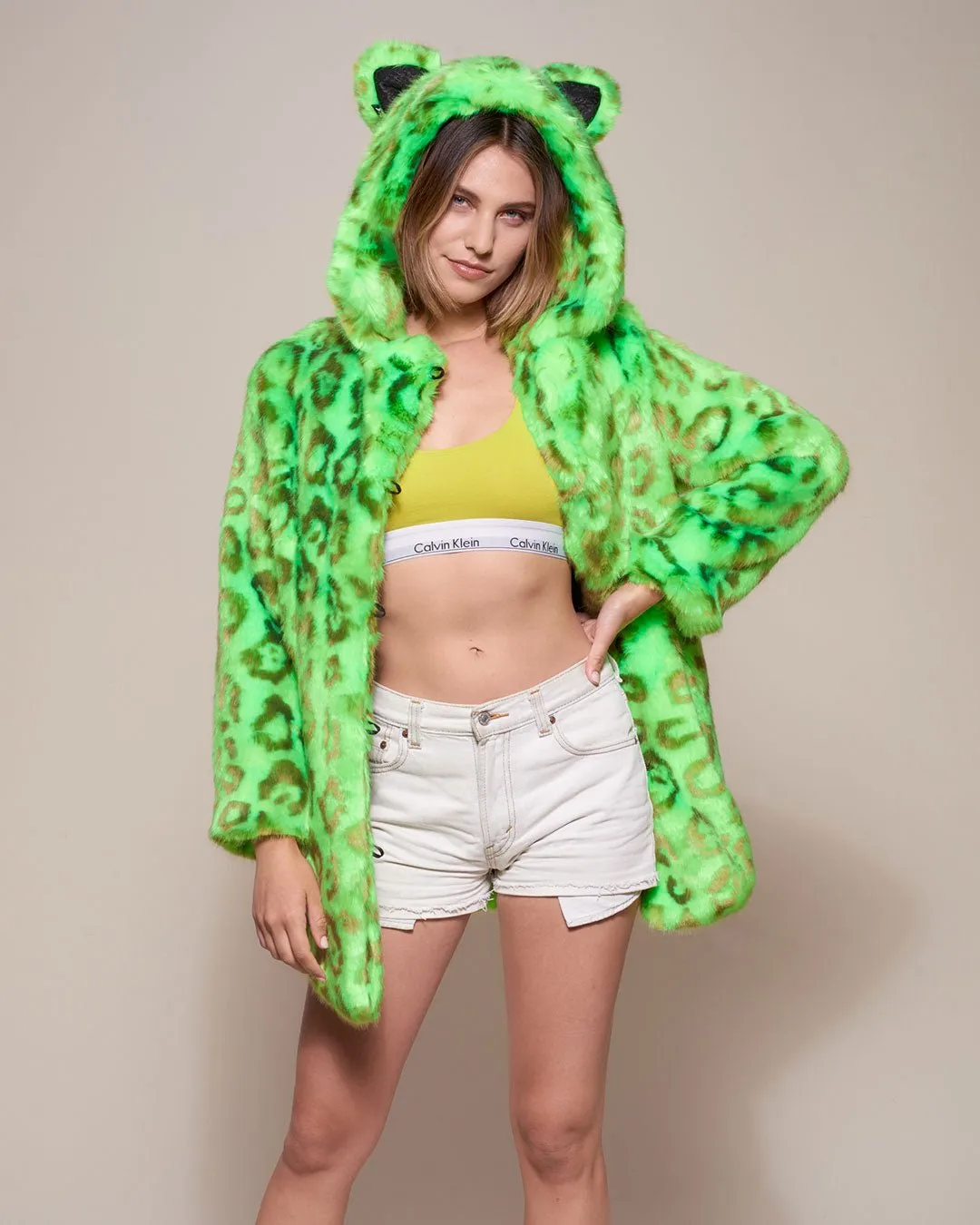 Neon Green Leopard Luxe Classic Faux Fur Coat | Women's