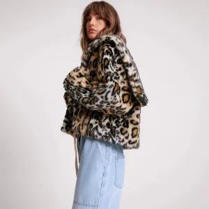 One Teaspoon Faux Leopard Split Hood Jacket