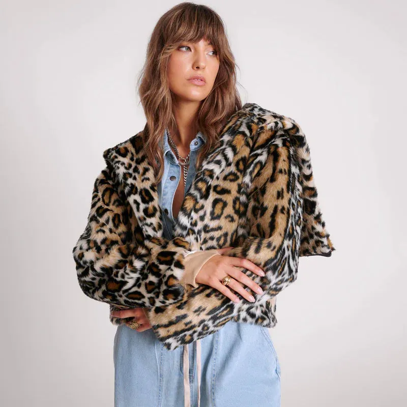 One Teaspoon Faux Leopard Split Hood Jacket