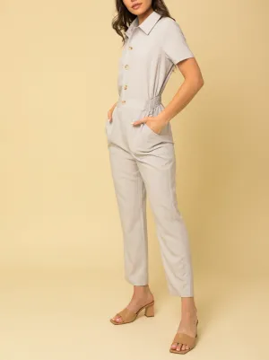 Roaming Free Buttoned Utility Jumpsuit In Light Grey