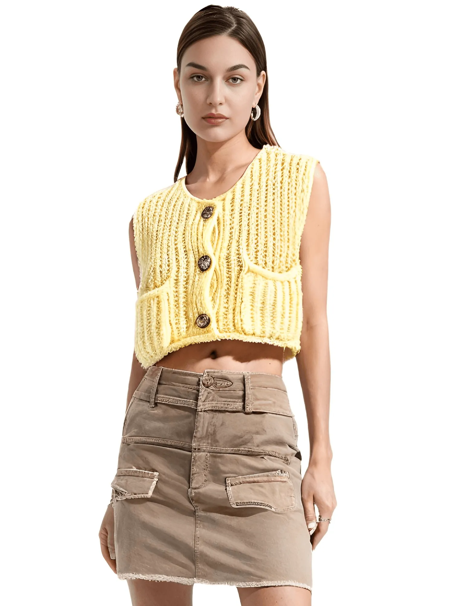 Sleeveless Crop Sweater Vest Solid Loose Casual Sweater Vest Cable Knit Sweater Vest For Women