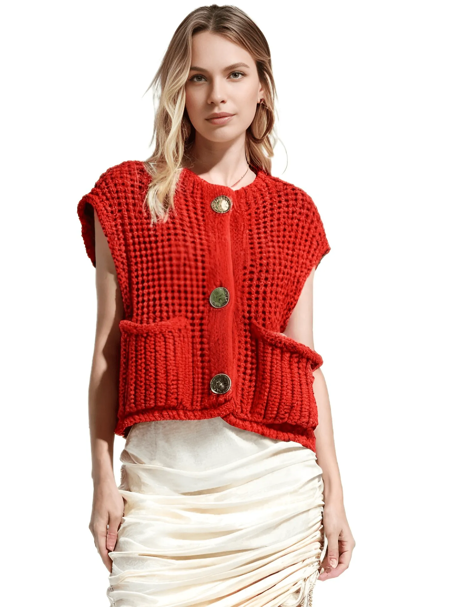 Sleeveless Crop Sweater Vest Solid Loose Casual Sweater Vest Cable Knit Sweater Vest For Women