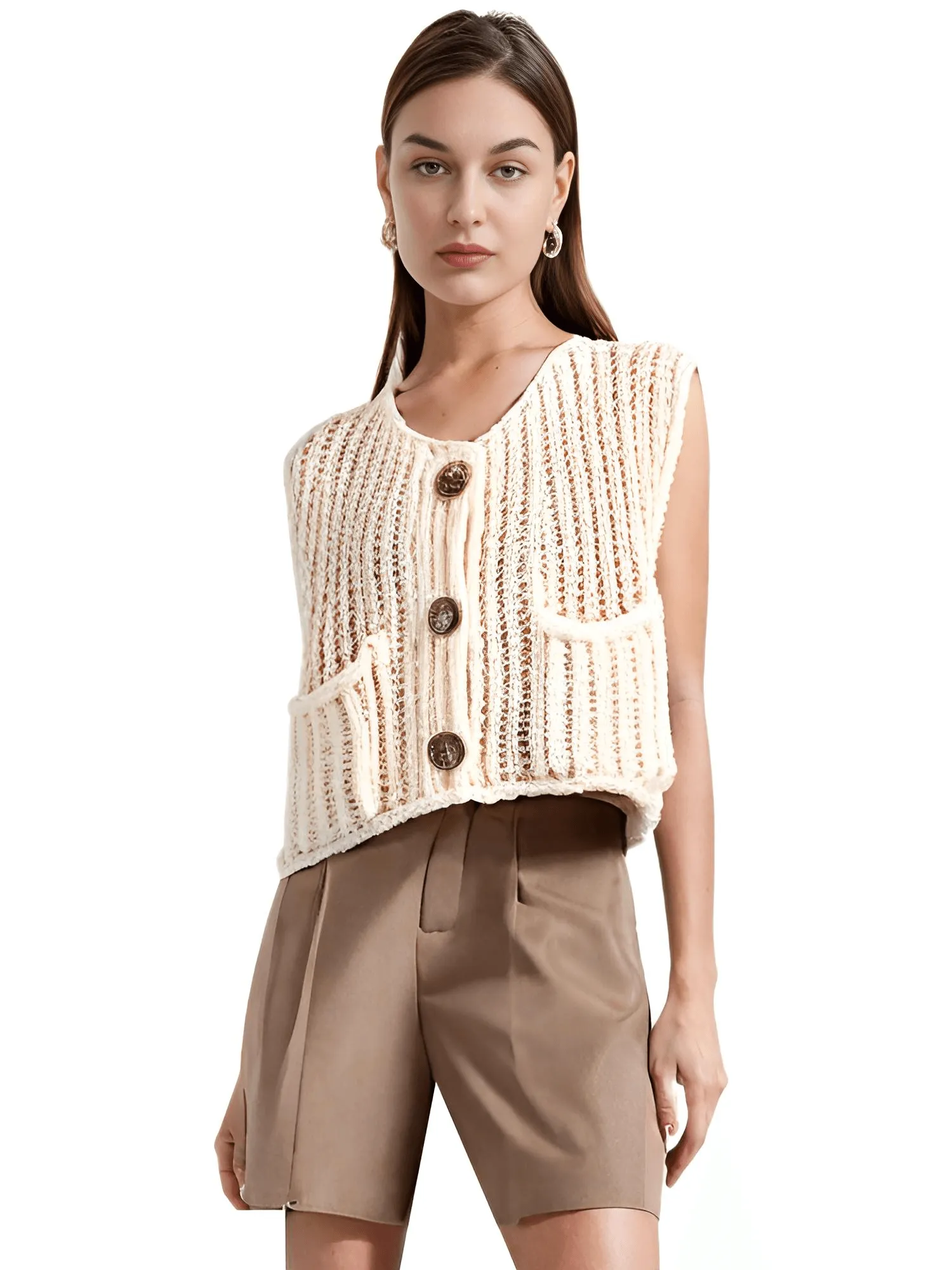 Sleeveless Crop Sweater Vest Solid Loose Casual Sweater Vest Cable Knit Sweater Vest For Women