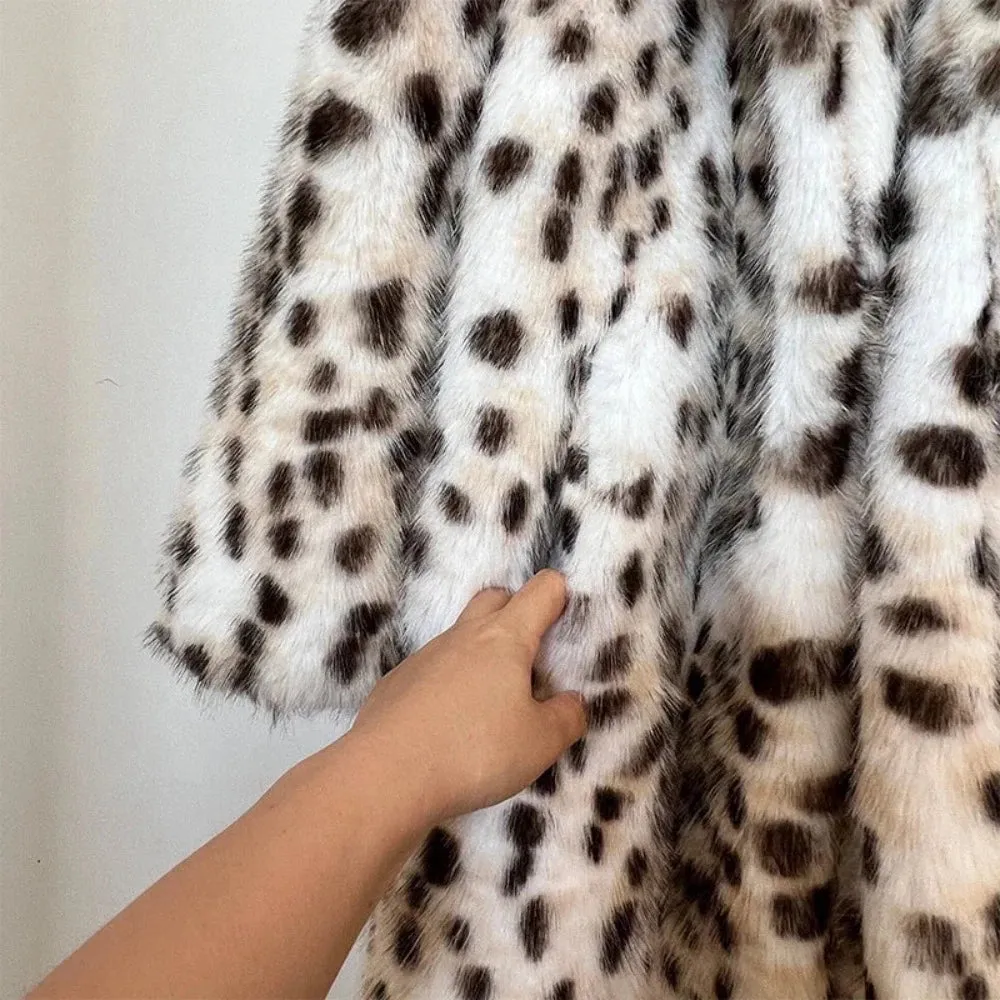 Snow Leopard Style Faux Fur Coat