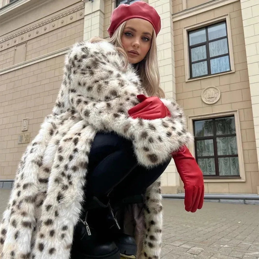 Snow Leopard Style Faux Fur Coat