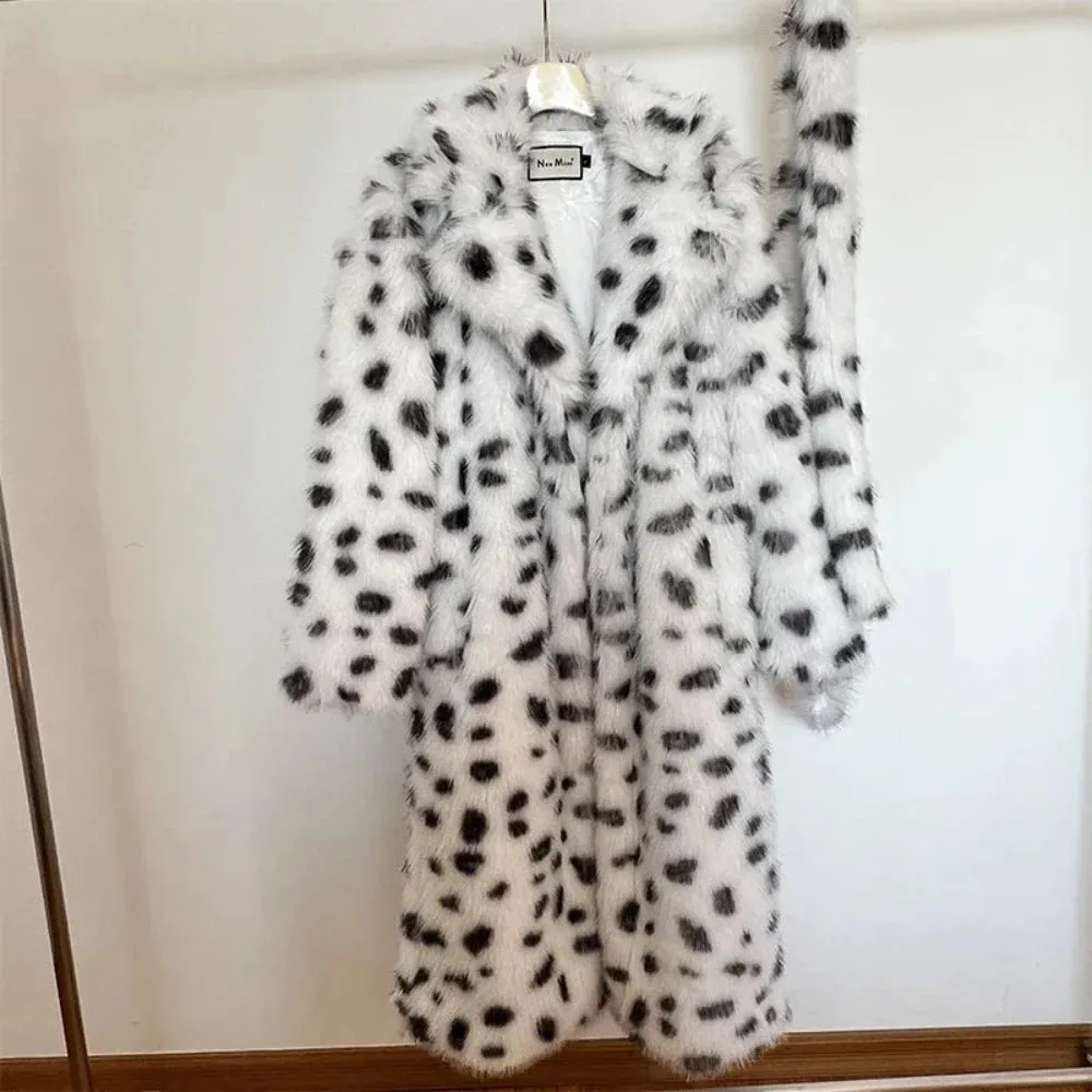 Snow Leopard Style Faux Fur Coat