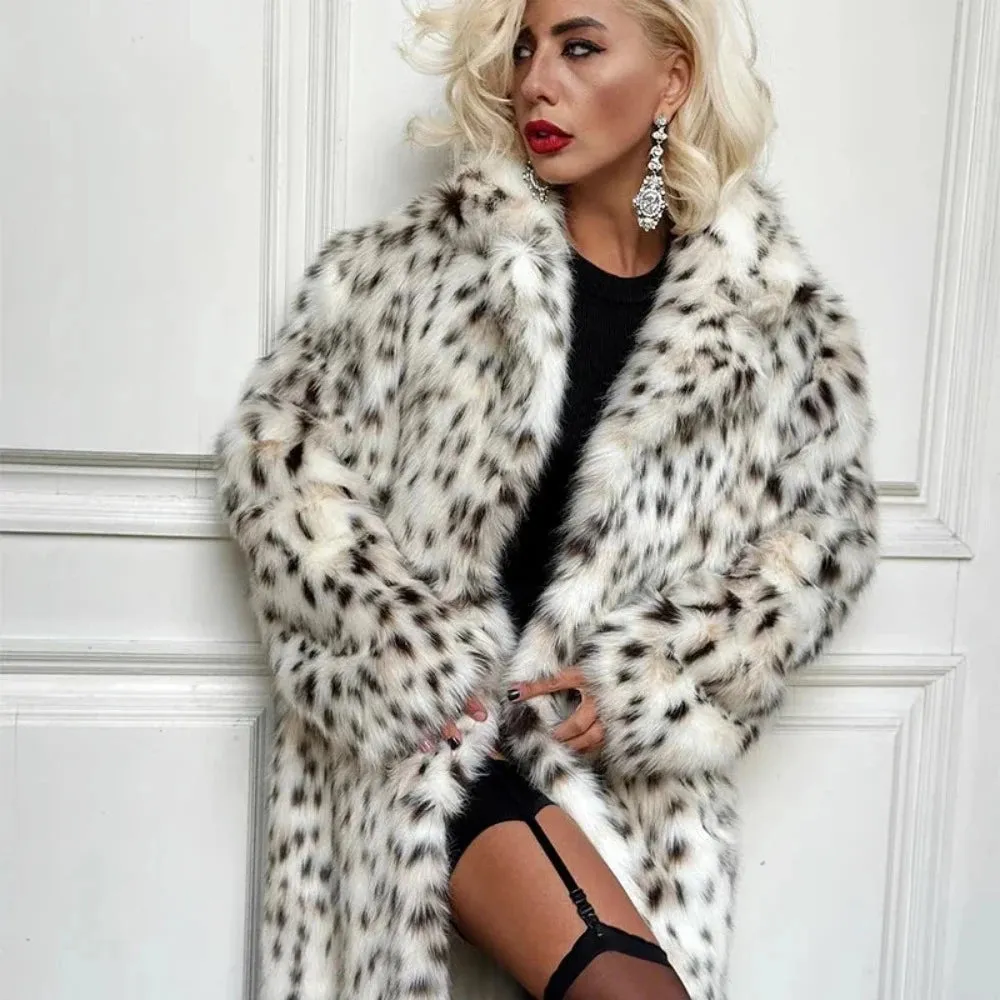 Snow Leopard Style Faux Fur Coat