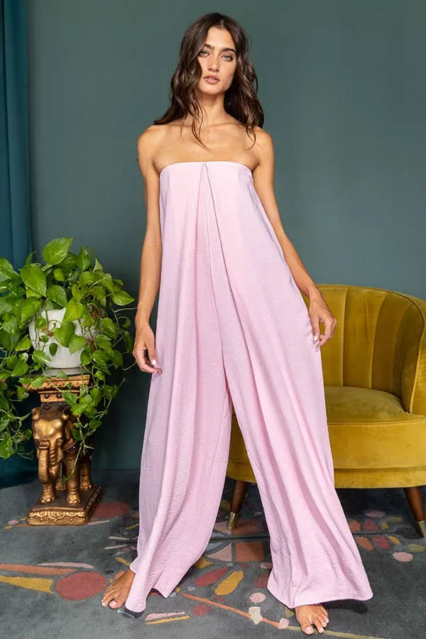 Strapless Flowy Jumpsuit - Pink