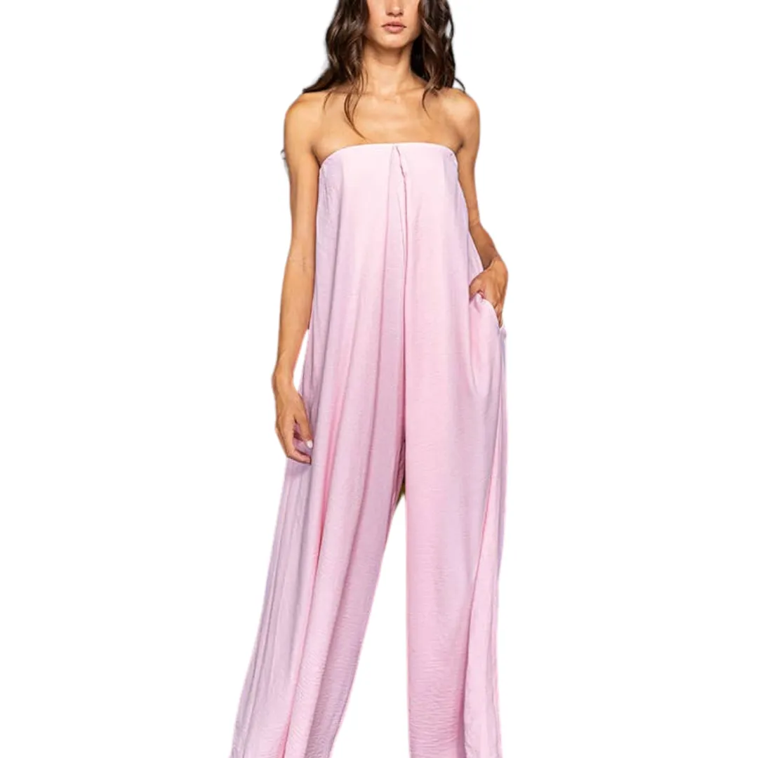 Strapless Flowy Jumpsuit - Pink