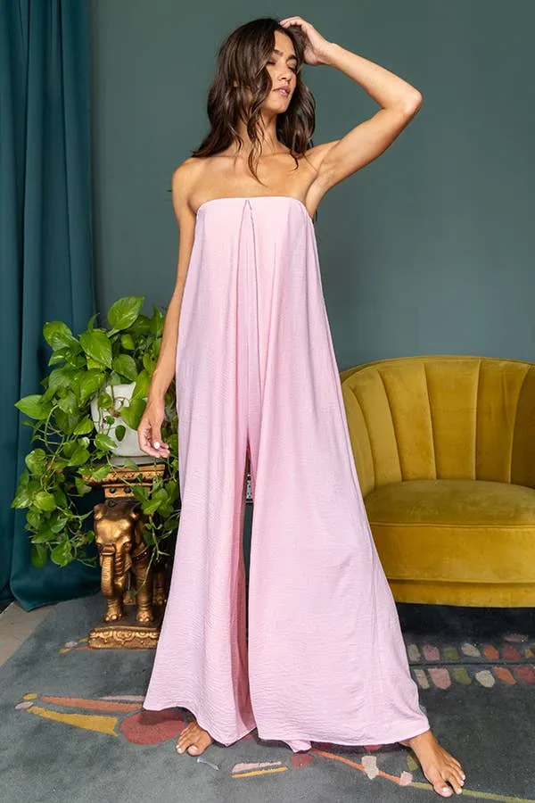 Strapless Flowy Jumpsuit - Pink