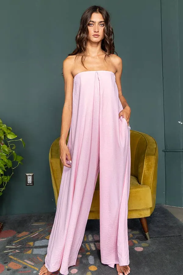 Strapless Flowy Jumpsuit - Pink