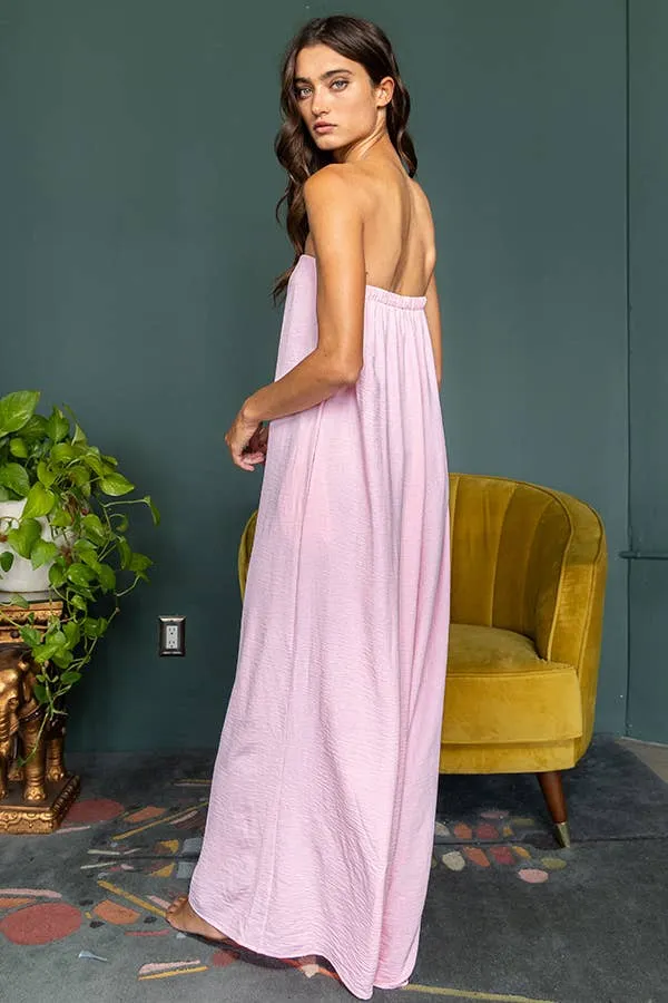 Strapless Flowy Jumpsuit - Pink