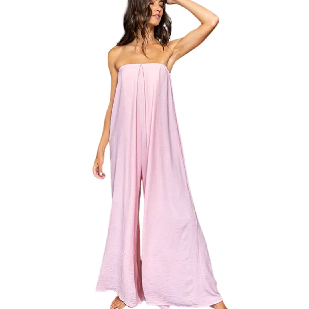 Strapless Flowy Jumpsuit - Pink