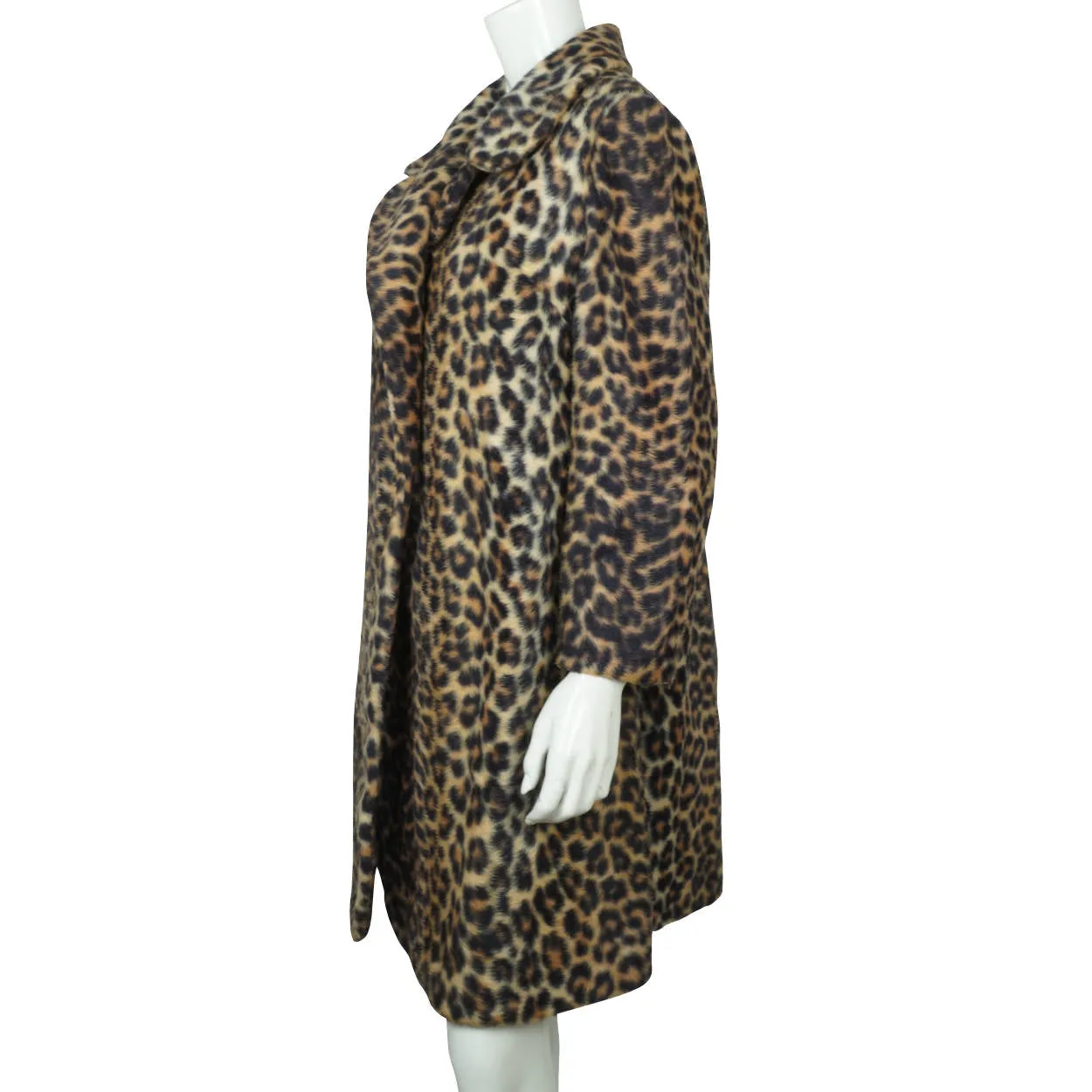 Vintage 1960s Faux Fur Leopard Print Coat Acrylic Pile Ladies Size M