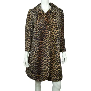 Vintage 1960s Faux Fur Leopard Print Coat Acrylic Pile Ladies Size M