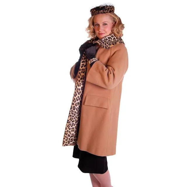 Vintage Camel/Faux Leopard Trim/Lined Coat Kilimanjaro 1970S M-L