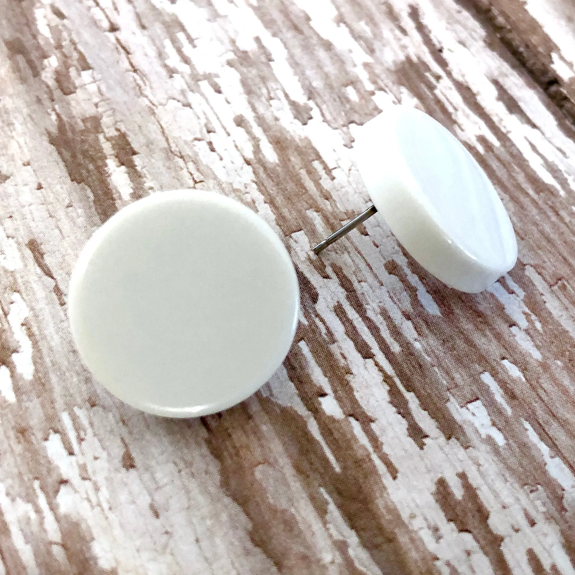 White Button Disc Stud Earrings