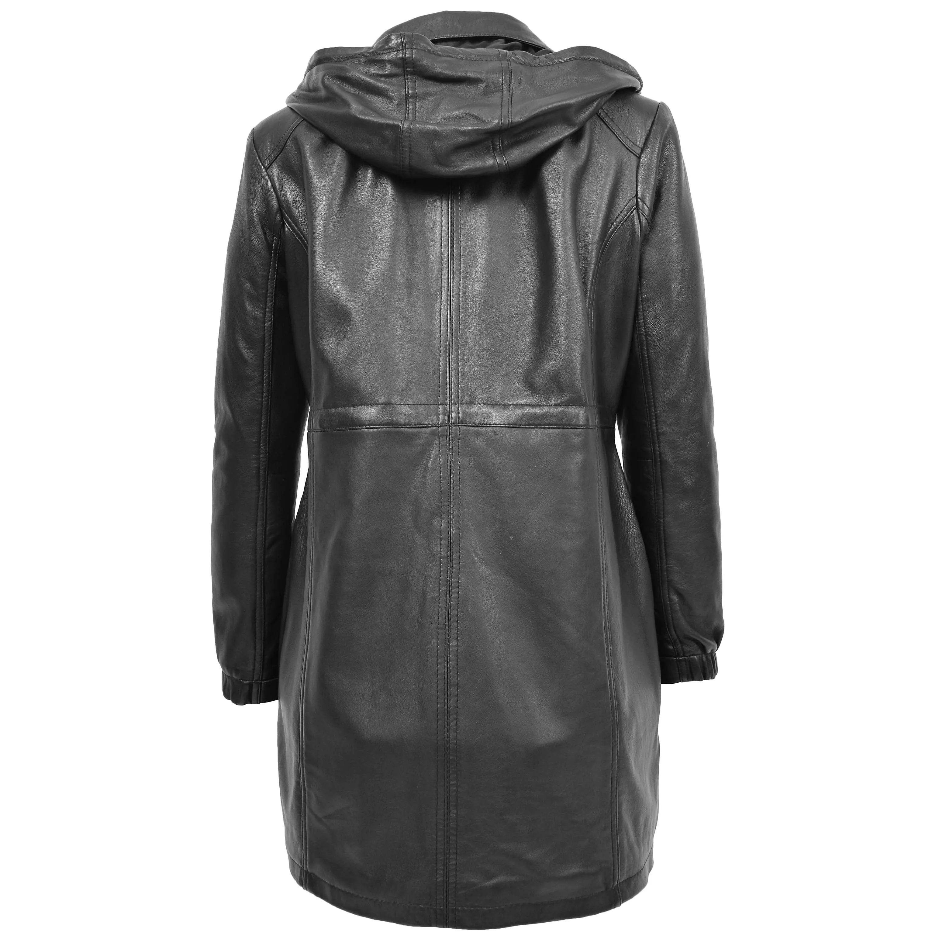 Womens 3/4 Length Leather Duffle Coat Kyra Black