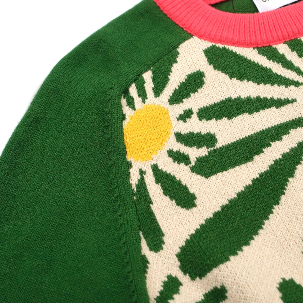 Women's green sunflower knit sweater